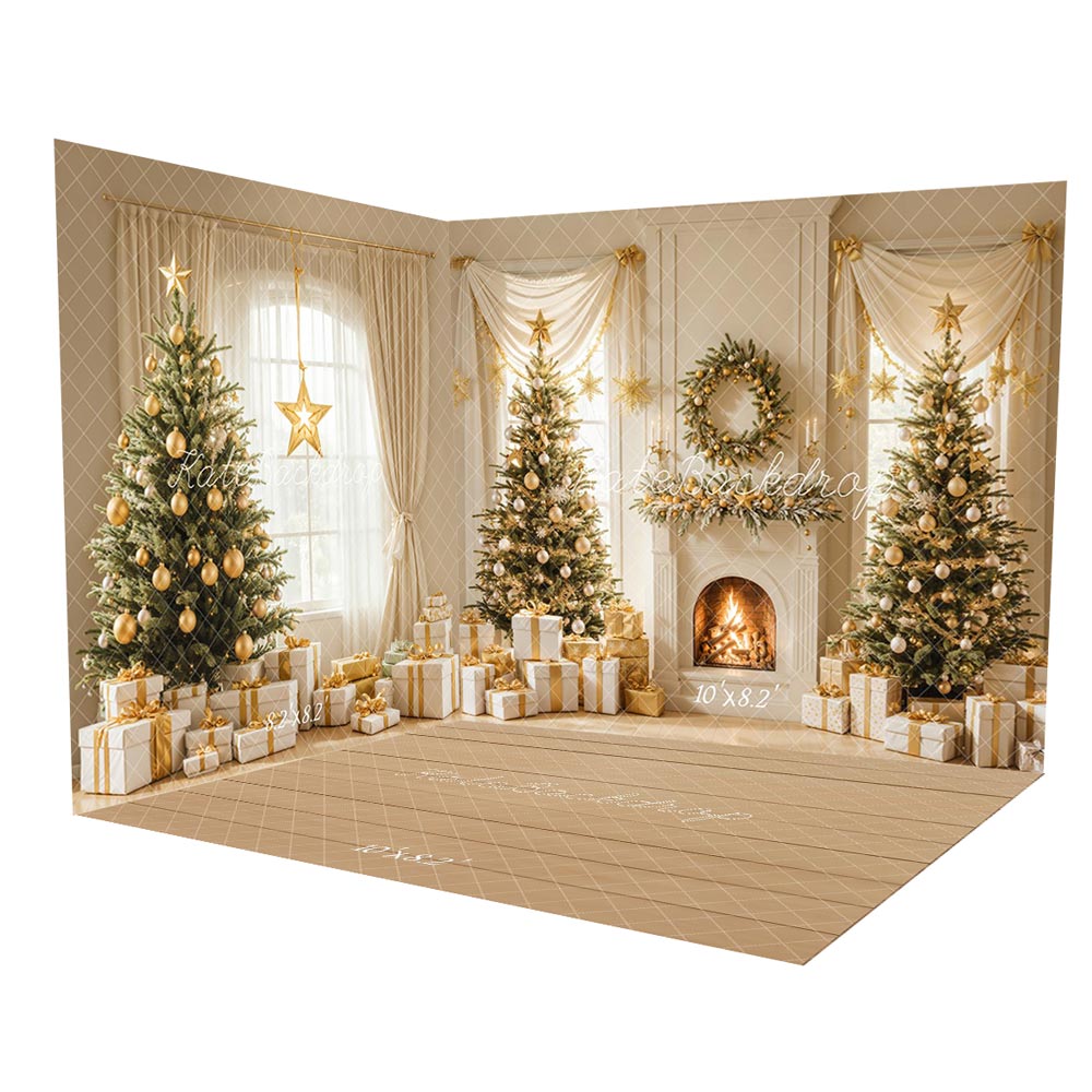 Kate Weihnachtsbaum-Kamin-Kranz-Geschenke Raum Hintergrund-Set - Kate Backdrop.de