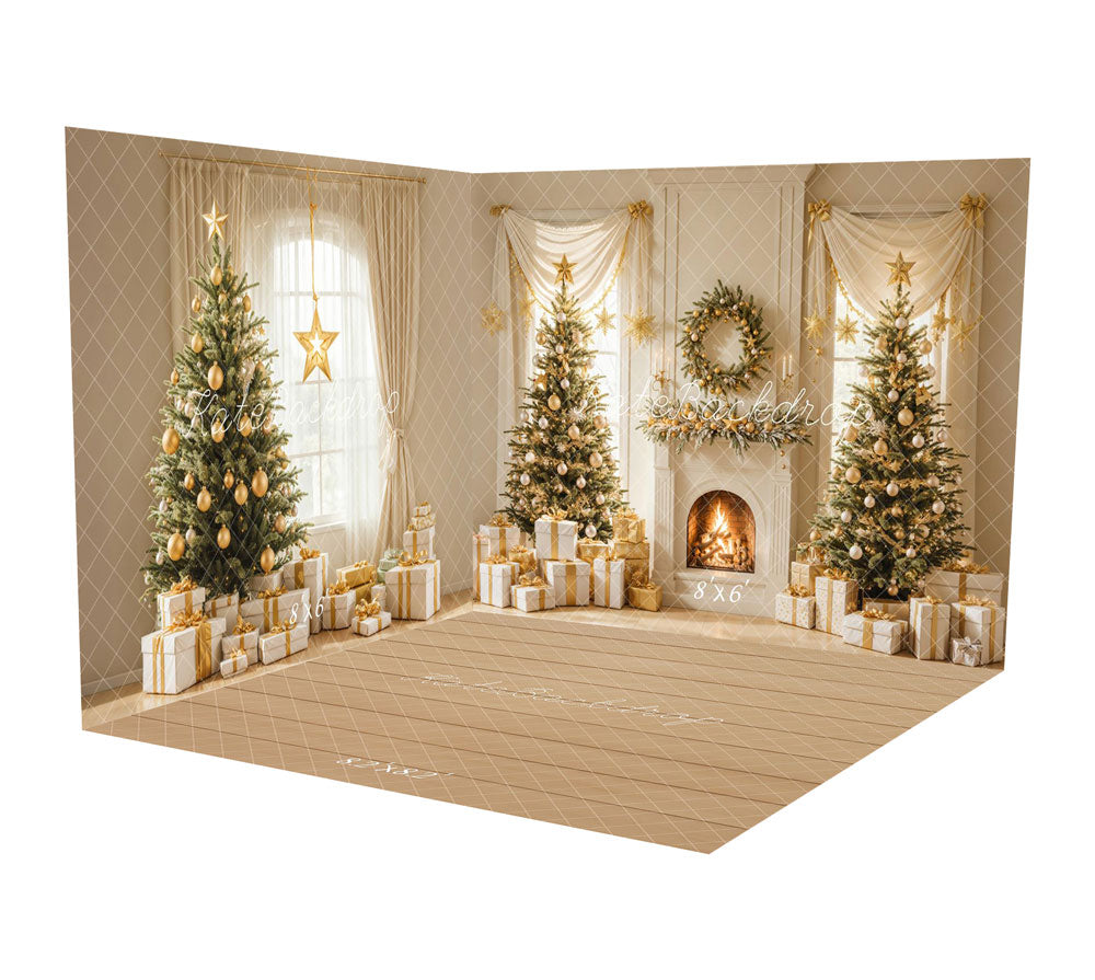 Kate Weihnachtsbaum-Kamin-Kranz-Geschenke Raum Hintergrund-Set - Kate Backdrop.de