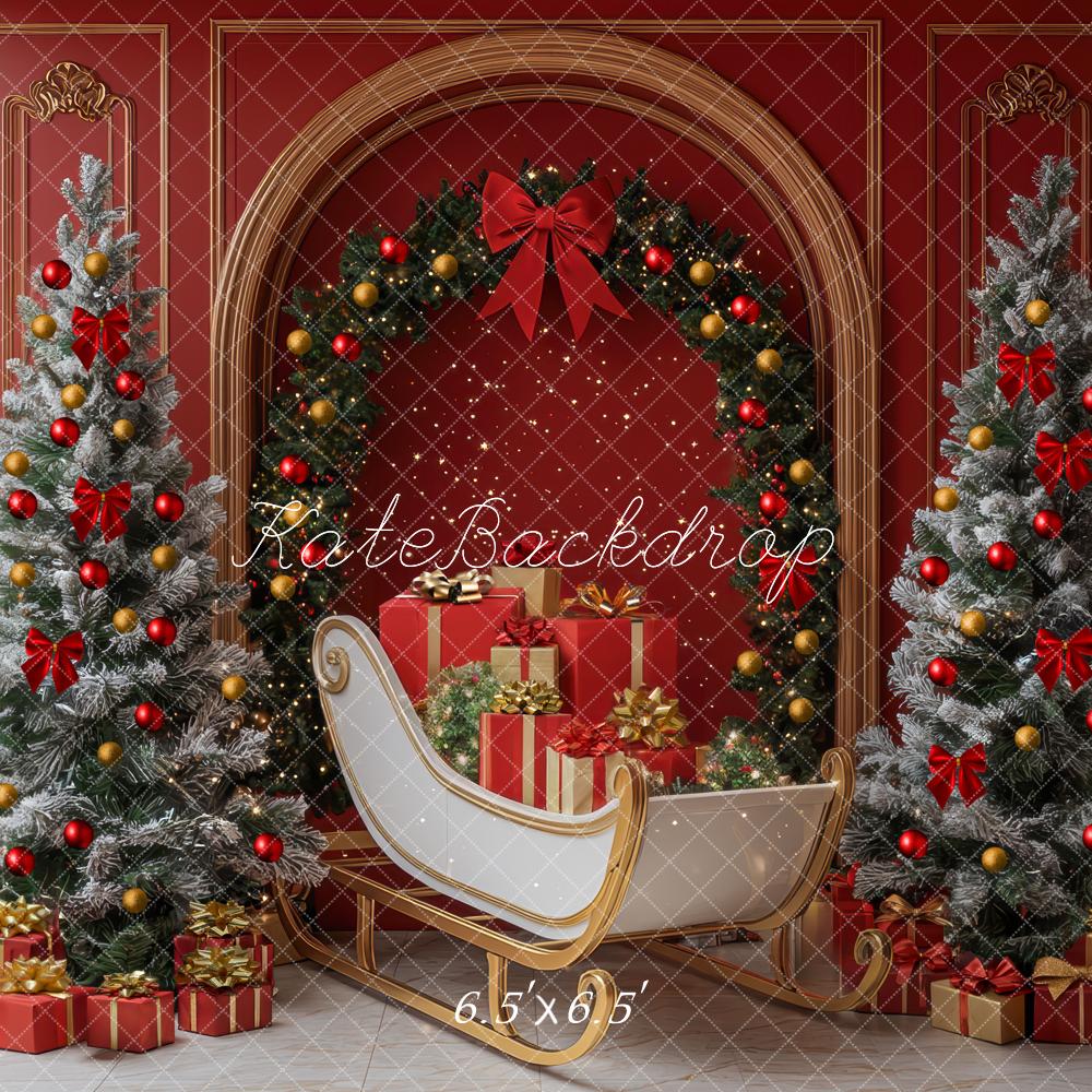 Kate Weihnachten Baum Schlitten Bogen Rot Wand Hintergrund Entworfen von Mini MakeBelieve - Kate Backdrop.de