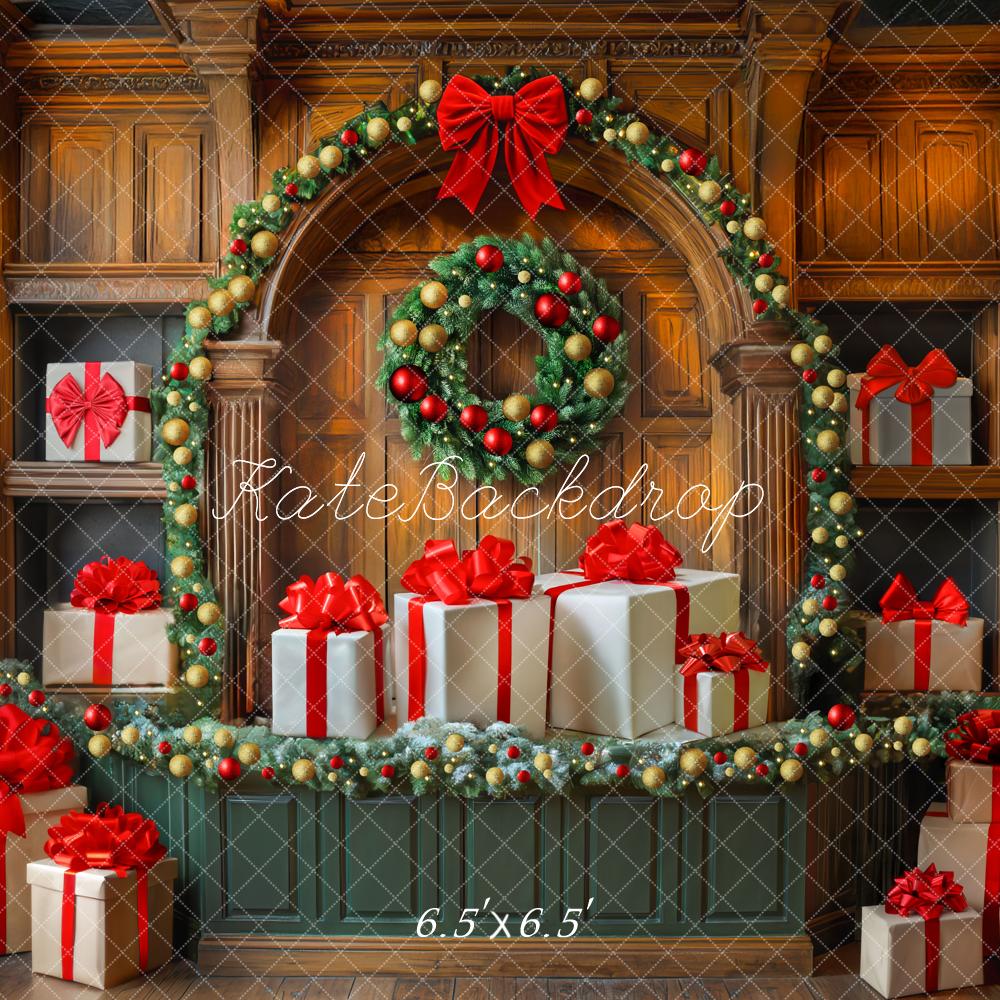 Kate Weihnachten Baum Schlitten Bogen Rot Wand Hintergrund Entworfen von Mini MakeBelieve - Kate Backdrop.de