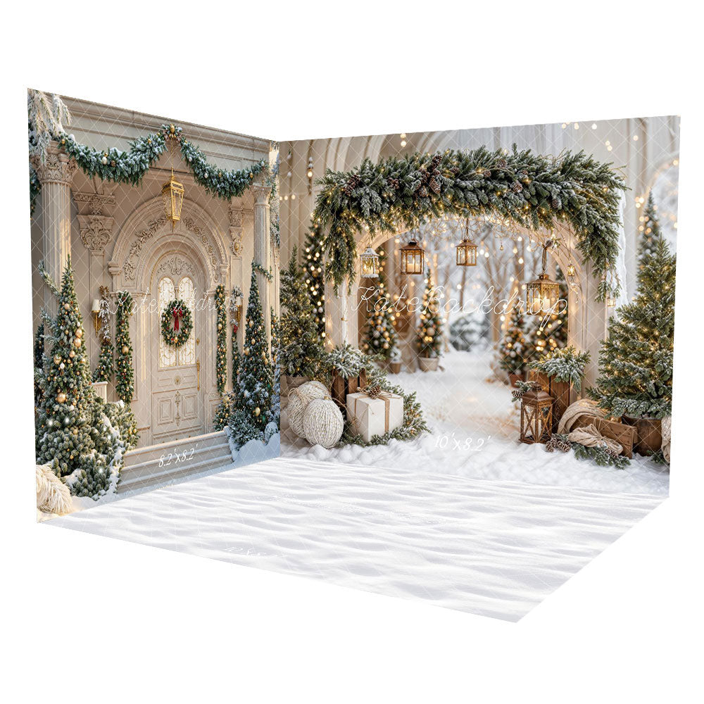 Kate Weihnachtsbogen-Girlande Schneebäume Herrenhaus Raum Hintergrund-Set - Kate Backdrop.de