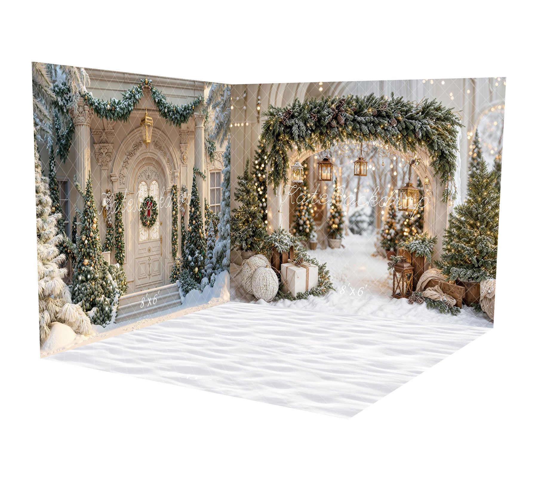 Kate Weihnachtsbogen-Girlande Schneebäume Herrenhaus Raum Hintergrund-Set - Kate Backdrop.de