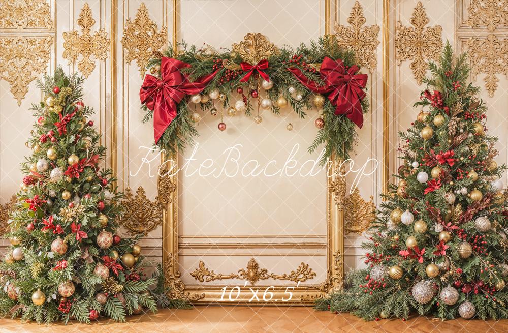 Kate Weihnachten Tannenbäume Goldene Ornamente Hintergrund Entworfen von Emetselch - Kate Backdrop.de