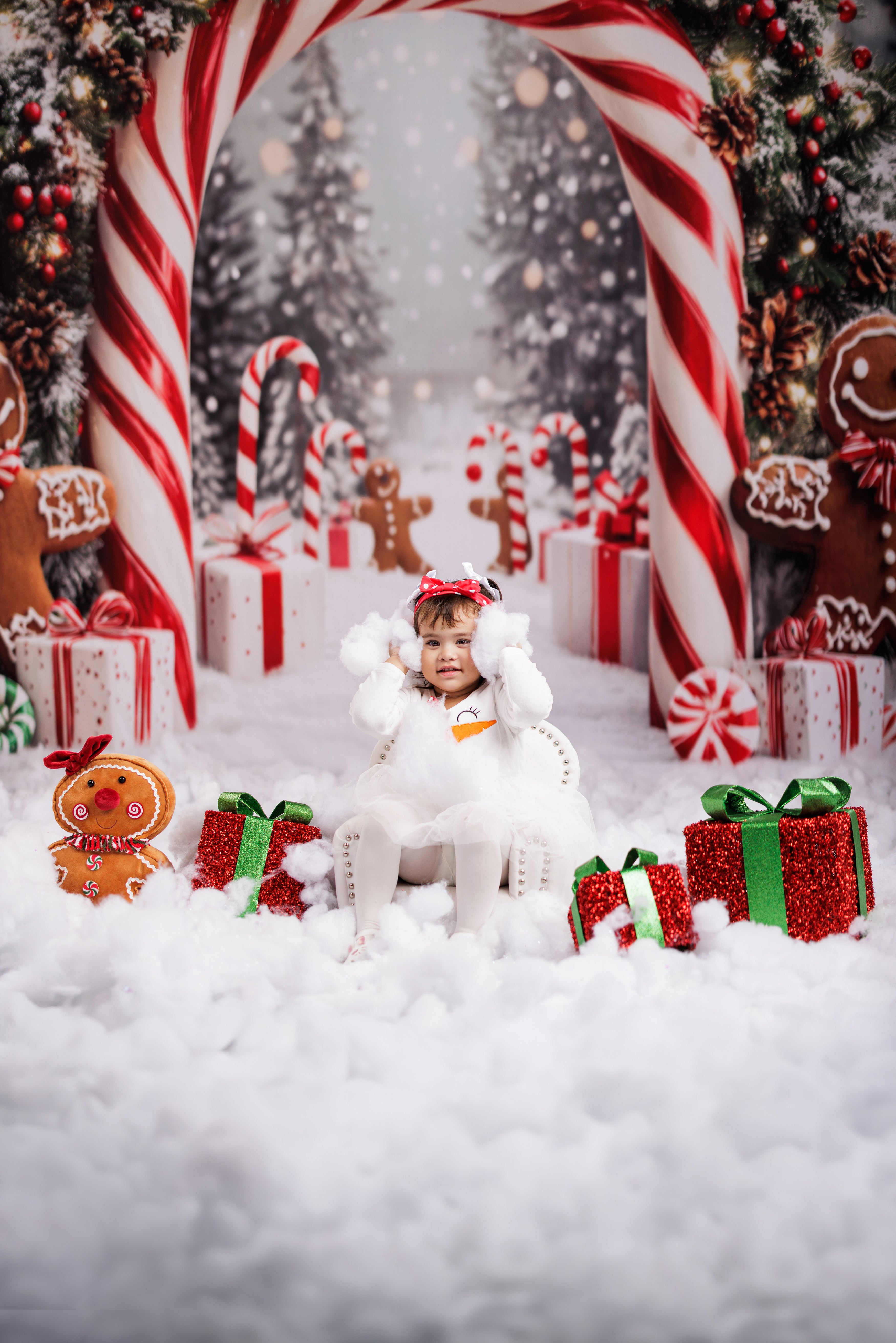 Kate Christmas Zuckerstangen Bogen Lebkuchen Rot Weiß Hintergrund Entworfen von Emetselch