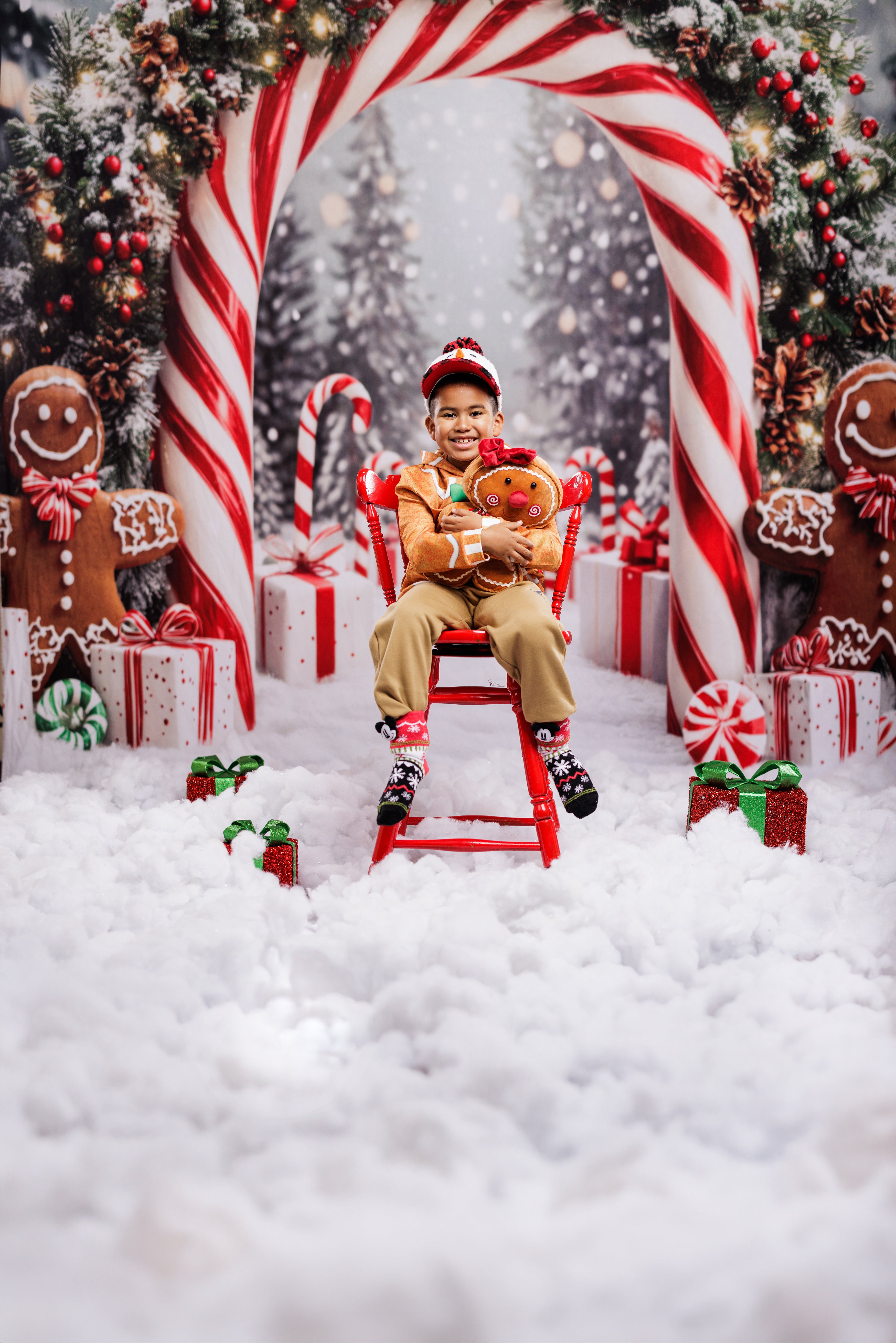 Kate Christmas Zuckerstangen Bogen Lebkuchen Rot Weiß Hintergrund Entworfen von Emetselch
