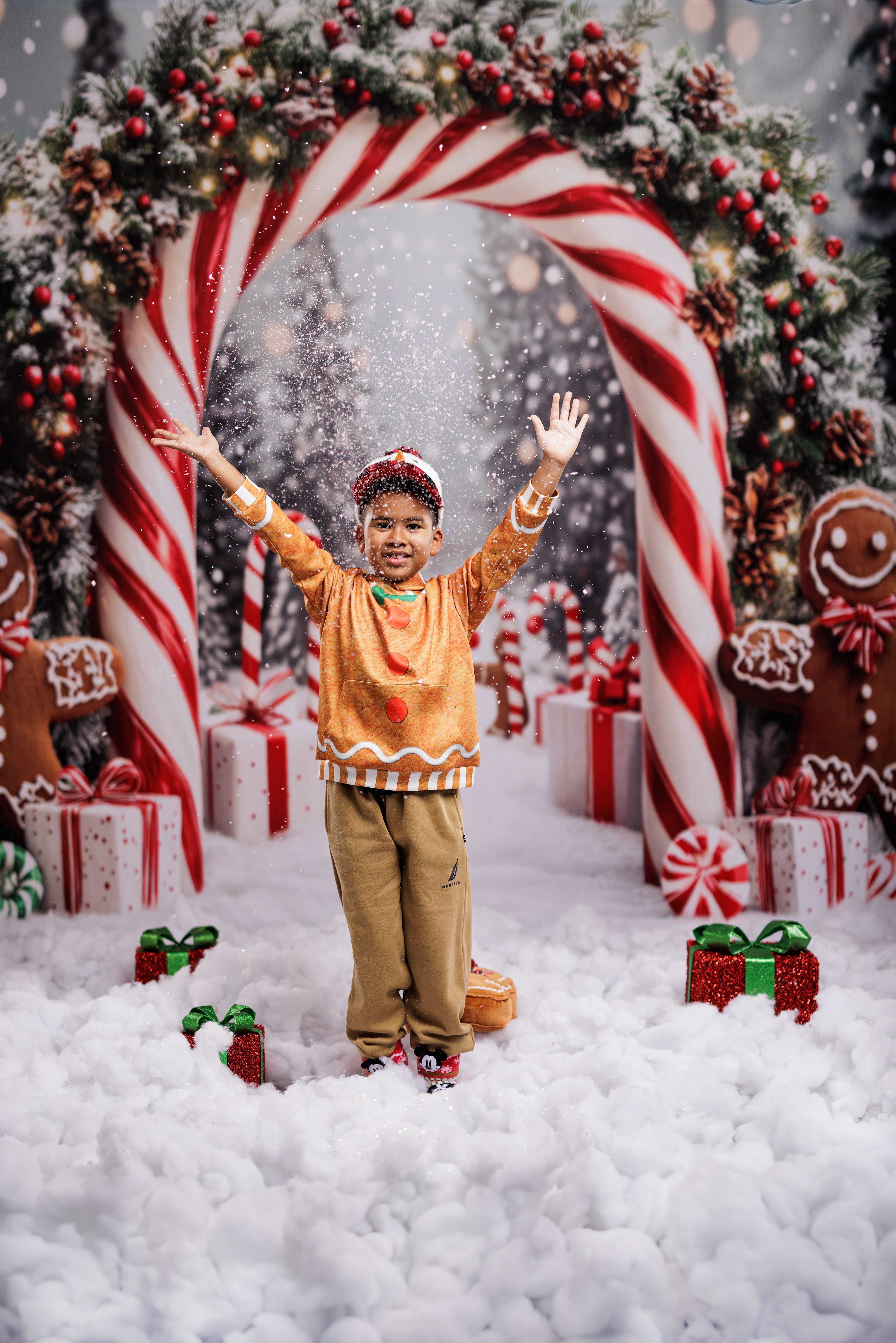 Kate Christmas Zuckerstangen Bogen Lebkuchen Rot Weiß Hintergrund Entworfen von Emetselch