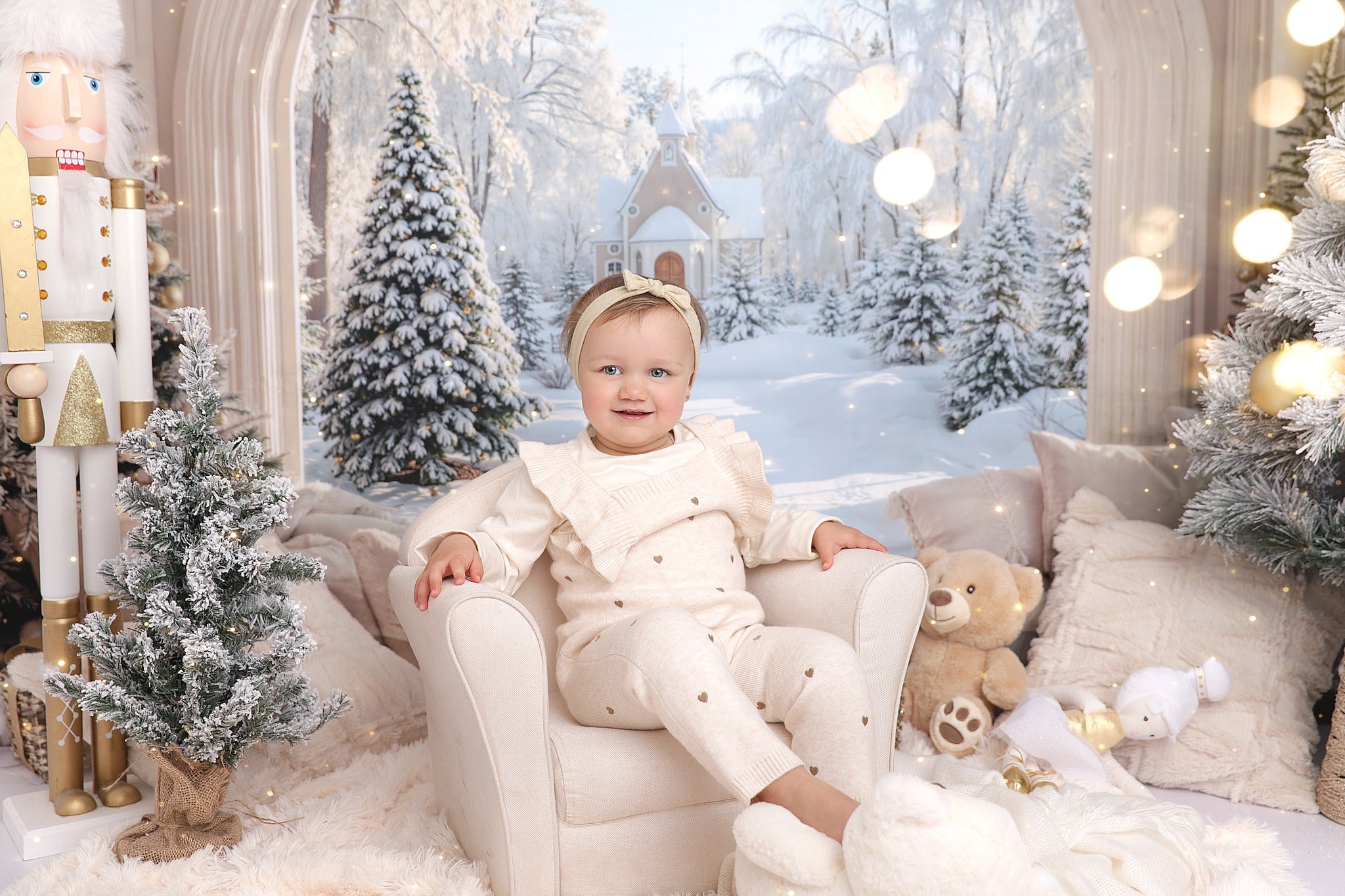 Kate Weihnachten Wohnzimmer Schneelandschaft Weiß Hintergrund Entworfen von Emetselch - Kate Backdrop.de
