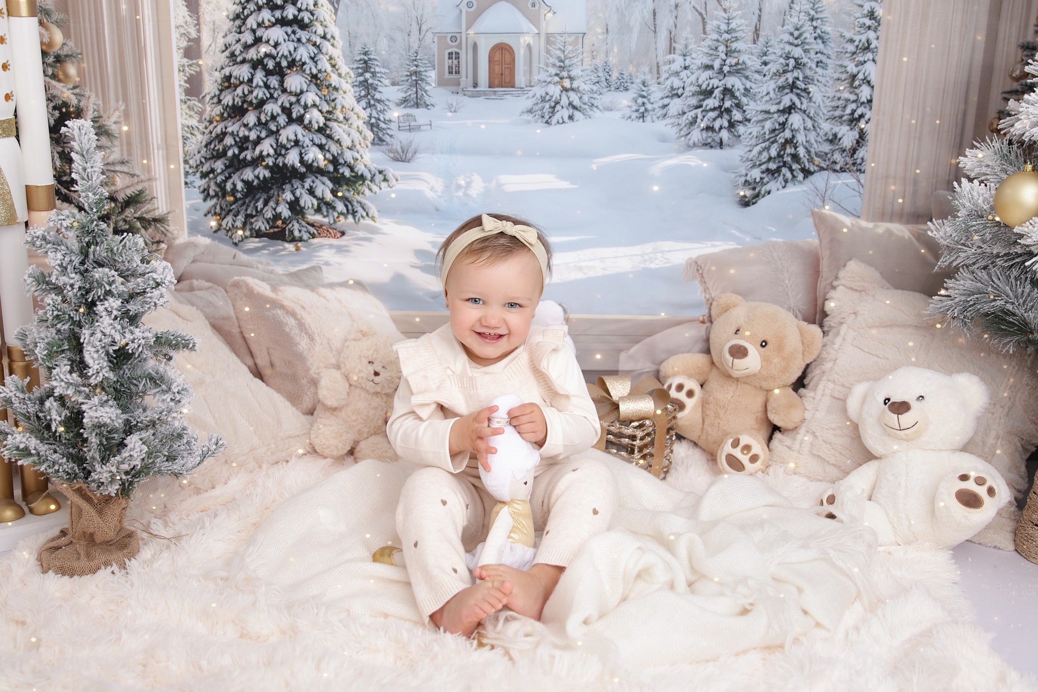 Kate Weihnachten Wohnzimmer Schneelandschaft Weiß Hintergrund Entworfen von Emetselch - Kate Backdrop.de