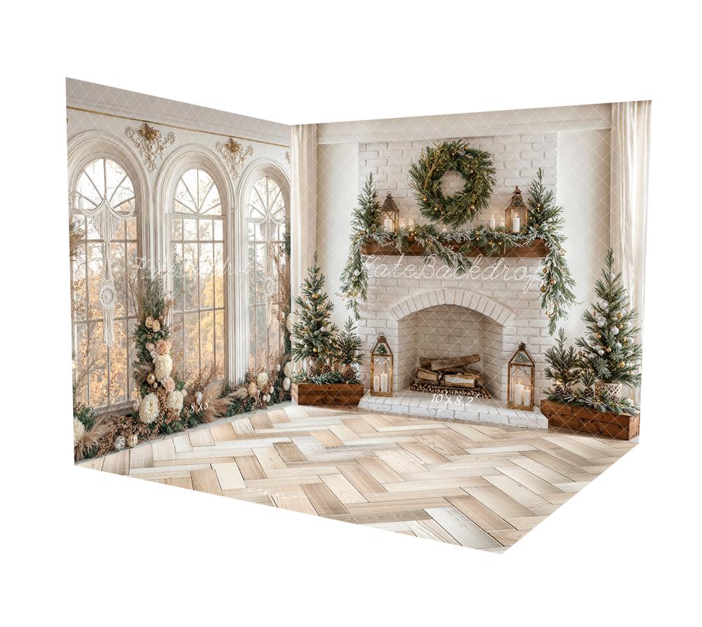 Kate Weihnachts Weihnachtskranz für den Kamin, weiße Backsteinwand Raum Hintergrund-Set - Kate Backdrop.de