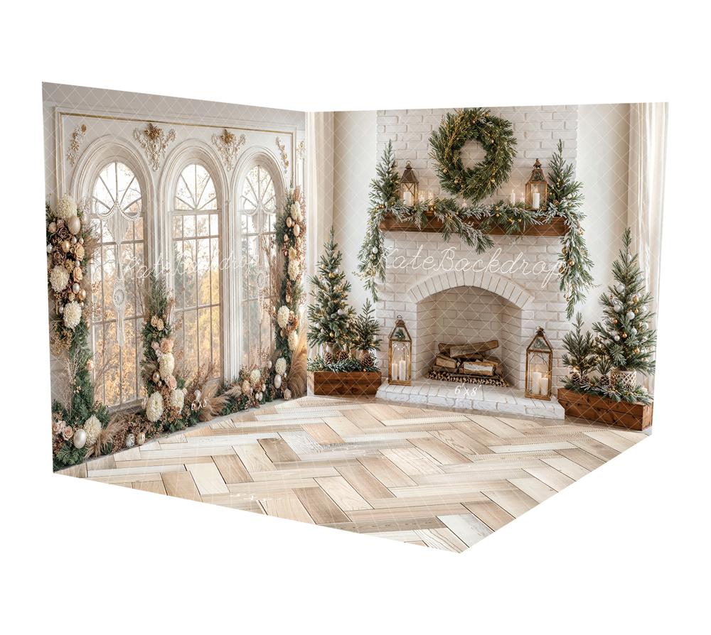 Kate Weihnachts Weihnachtskranz für den Kamin, weiße Backsteinwand Raum Hintergrund-Set - Kate Backdrop.de