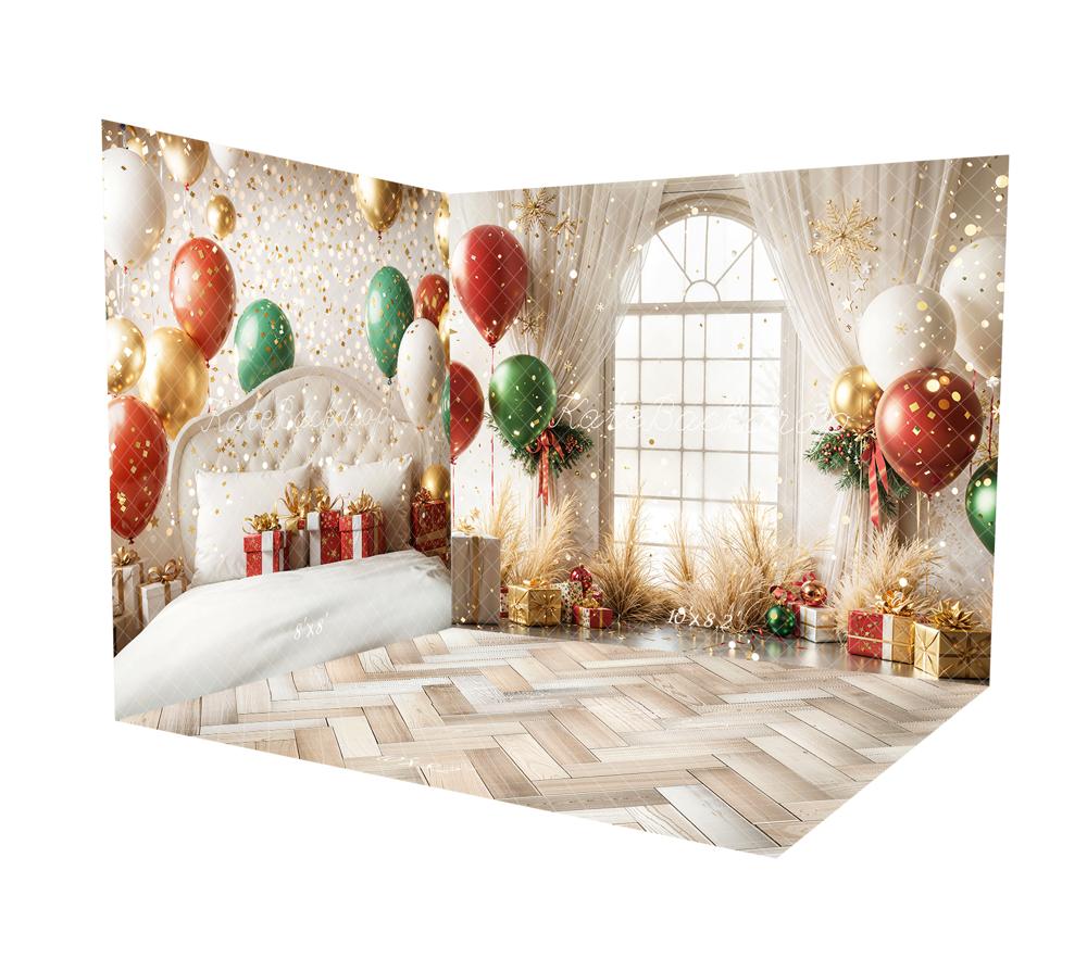 Kate Weihnachts-Kopfteil-Ballons-Geschenkboxen-Weiß Raum Hintergrund-Set - Kate Backdrop.de