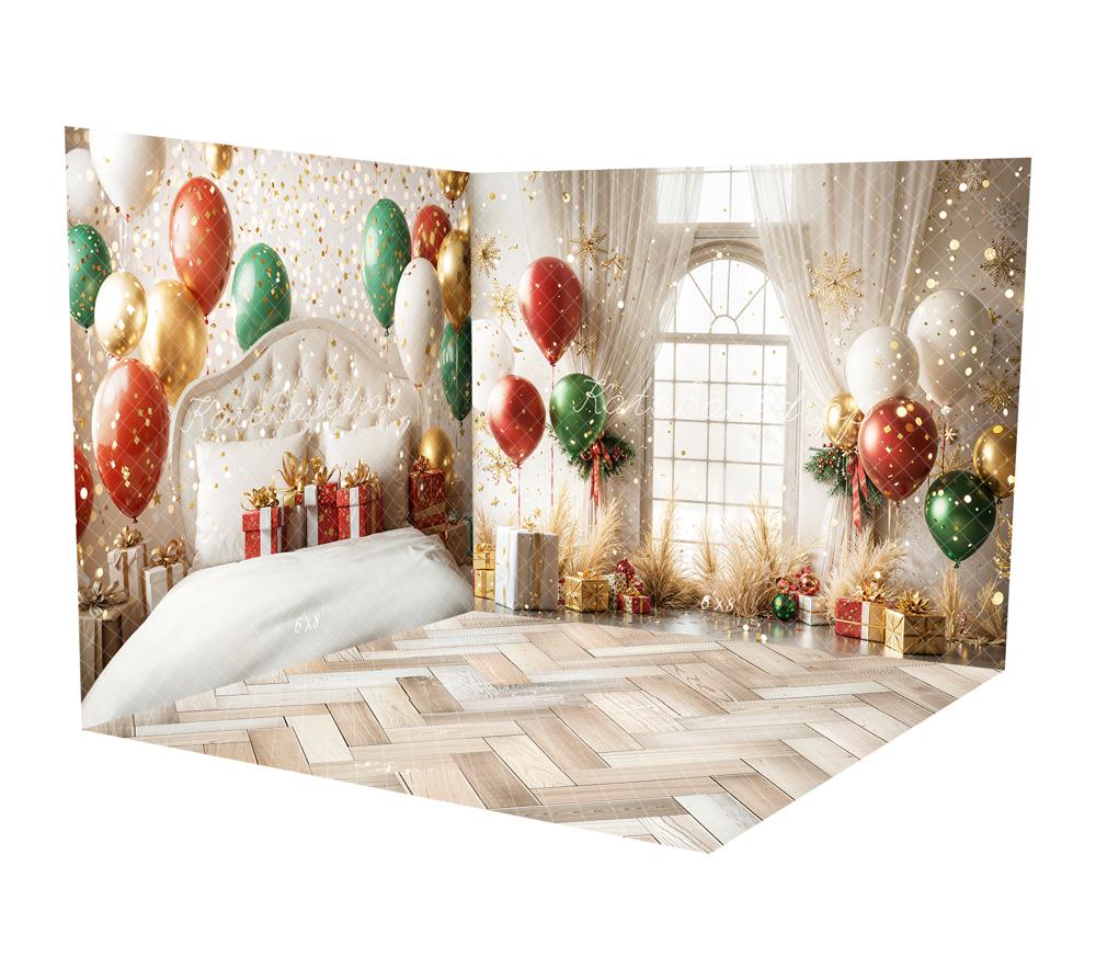 Kate Weihnachts-Kopfteil-Ballons-Geschenkboxen-Weiß Raum Hintergrund-Set - Kate Backdrop.de