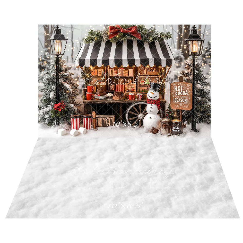Kate Heißer Kakao-Stand Schneemann Winterbäume Hintergrund+Weißer Schnee Boden Hintergrund - Kate Backdrop.de