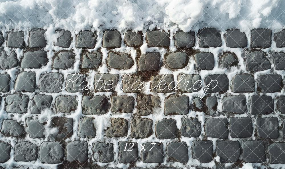 Kate Ziegelmauer Schnee Vinyl Hintergrund Boden