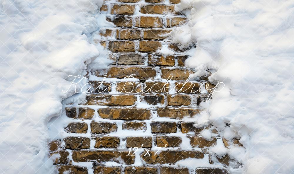 Kate Retro-Ziegelmauer im Schnee Vinyl Hintergrund Boden