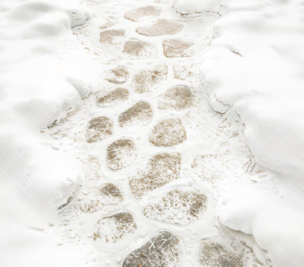 Kate Winter Schneebedeckter Steinweg Vinyl Hintergrund Boden