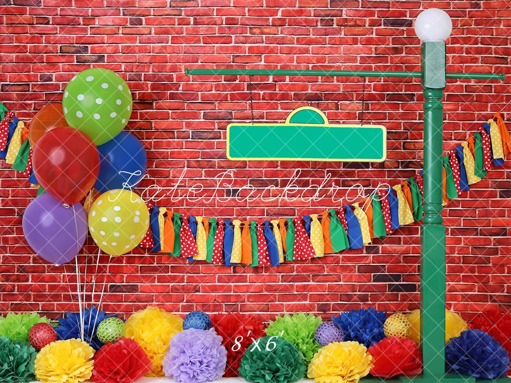 Kate Ziegelwand mit Bunten Ballons Fleece Hintergrund - Kate Backdrop.de