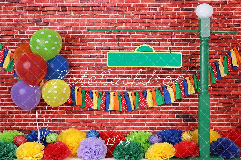 Kate Ziegelwand mit Bunten Ballons Fleece Hintergrund - Kate Backdrop.de