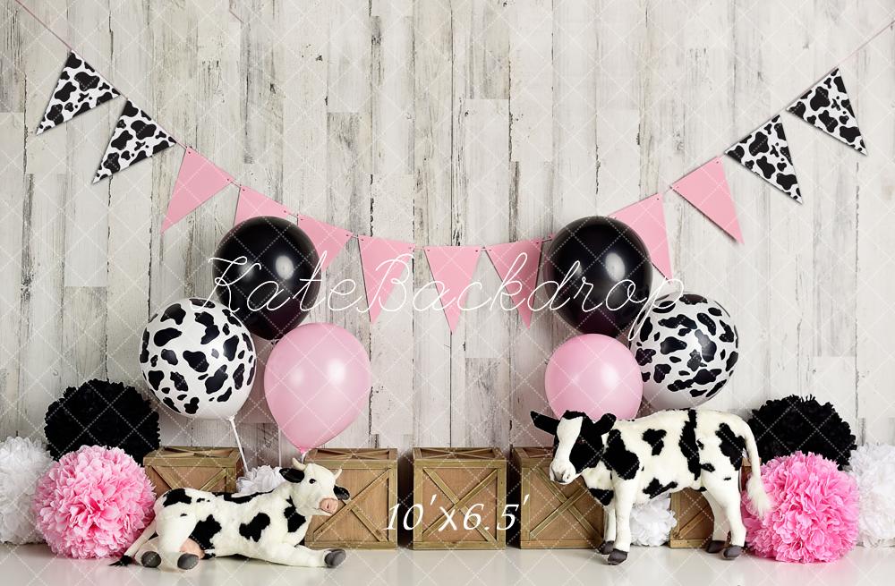 Kate Kuh Girly Geburtstag Kinder Fleece Hintergrund Entworfen von Mandy Ringe - Kate Backdrop.de