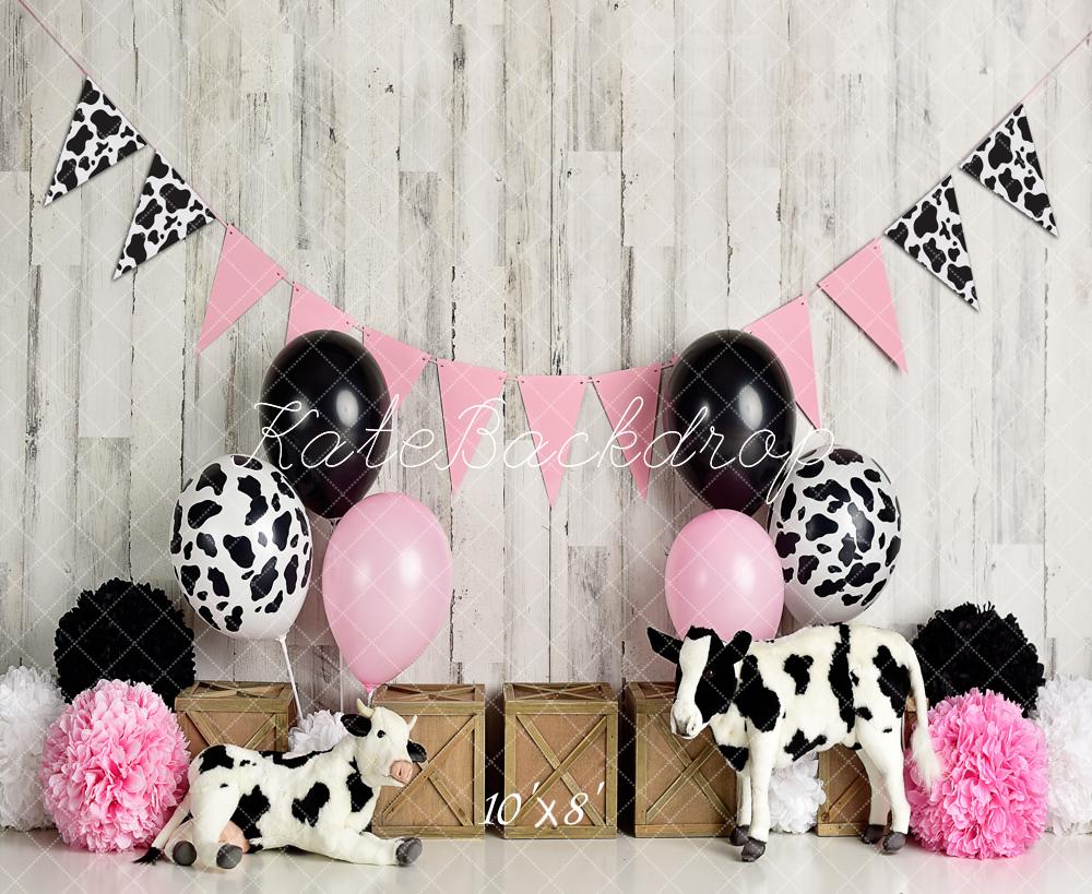 Kate Kuh Girly Geburtstag Kinder Fleece Hintergrund Entworfen von Mandy Ringe - Kate Backdrop.de