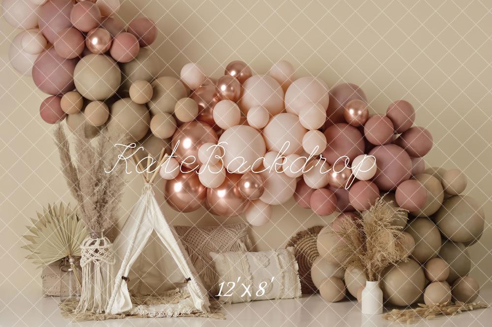 Kate Boho Ballons Zelt Frühling Fleece Hintergrund Entworfen von Mandy Ringe - Kate Backdrop.de