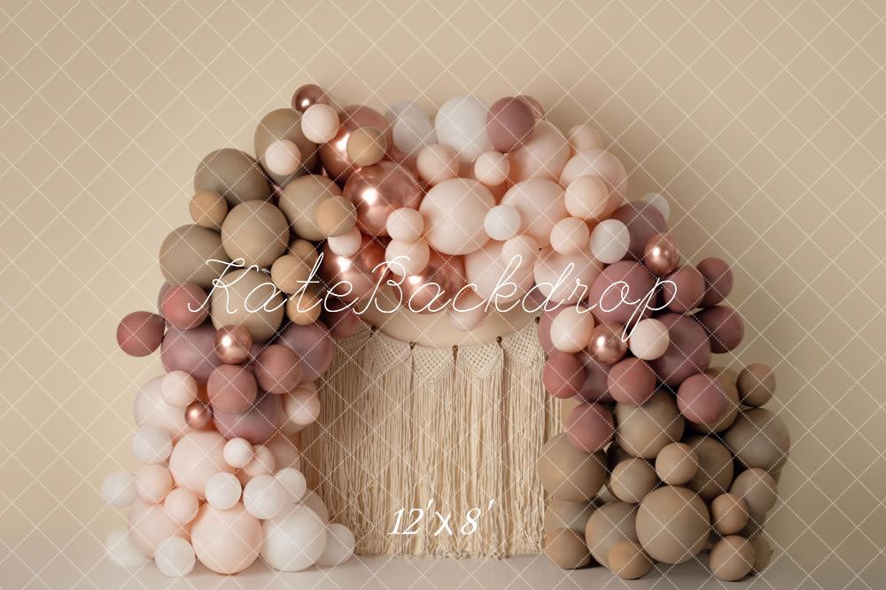 Kate Matt Ballonbogen Macrame Wand Fleece Hintergrund Entworfen von Mandy Ringe - Kate Backdrop.de