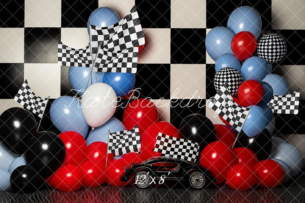 Kate Rennen Junge Geburtstag Ballon Kuchen Smash Fleece Hintergrund - Kate Backdrop.de