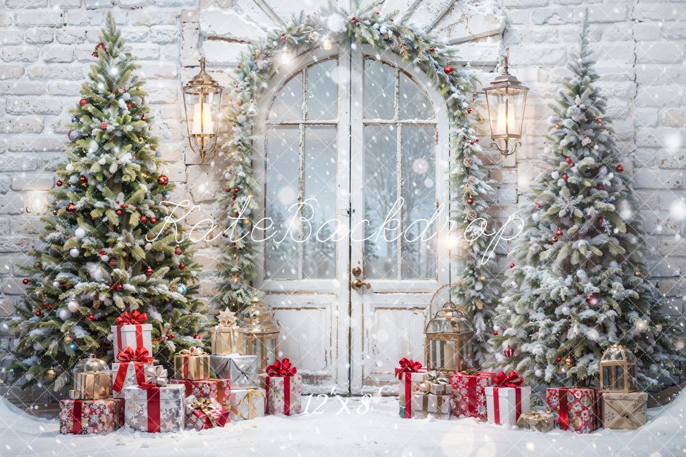 Kate Weihnachten Schnee Baum Tür Fleece Hintergrund Entworfen von Emetselch - Kate Backdrop.de