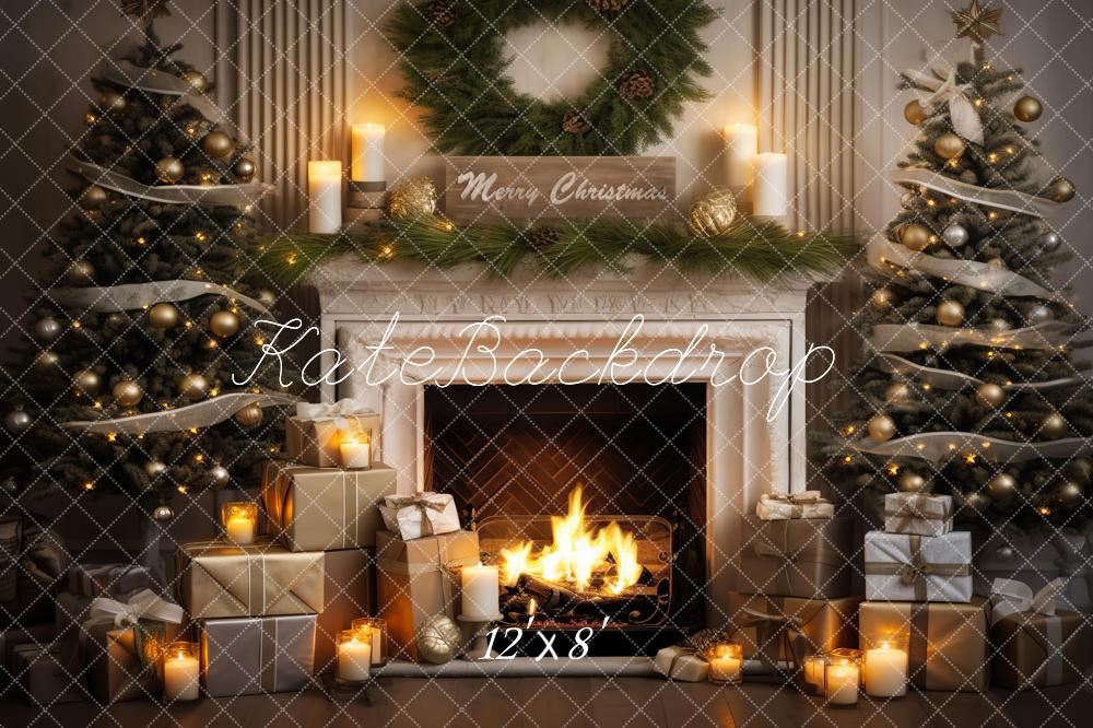 Kate Weihnachten Kamin Geschenkbaum Gemalt Fleece Hintergrund Entworfen von Emetselch - Kate Backdrop.de
