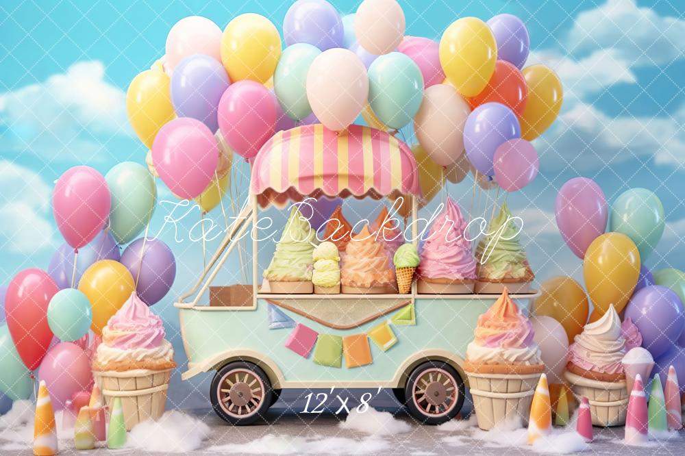 Kate Sommer Süß Eiswagen Kuchen Smash Ballon Himmel Fleece Hintergrund Entworfen von Chain Photography