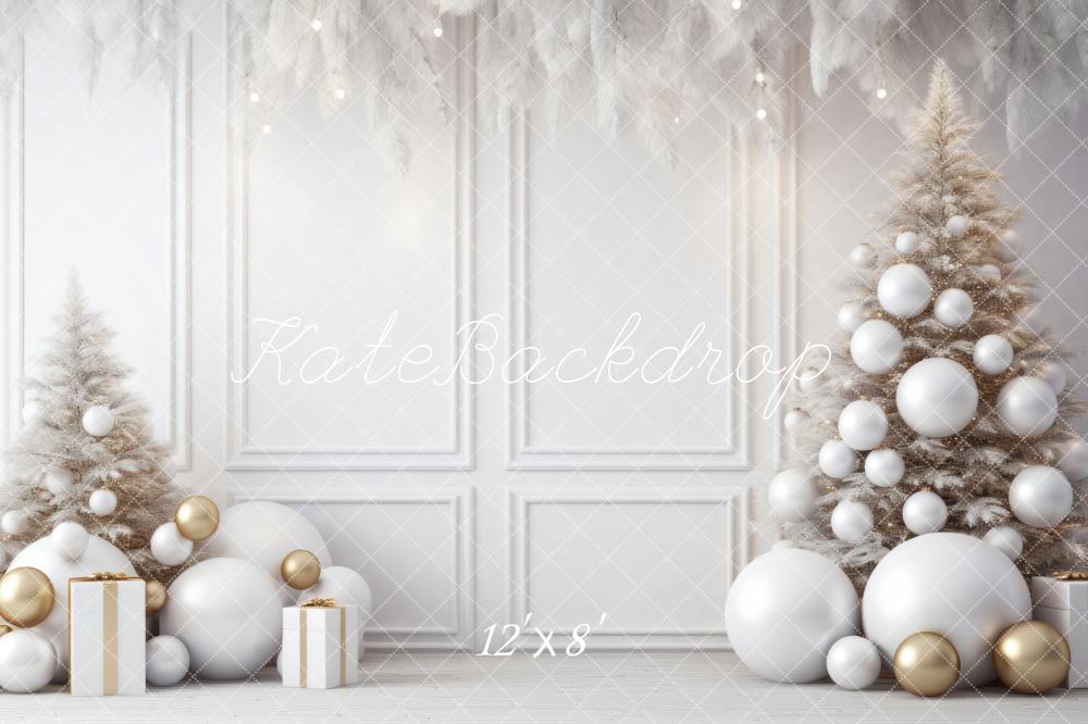 Kate Weihnachten Weiße Wand Federn & Gold Fleece Hintergrund Entworfen von Lidia Redekopp - Kate Backdrop.de