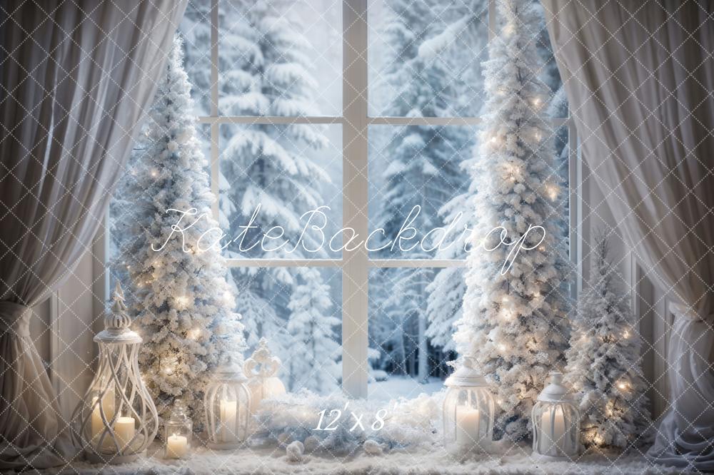Kate Winter Weihnachtsbaum Fensterlicht Fleece Hintergrund Entworfen von Emetselch
