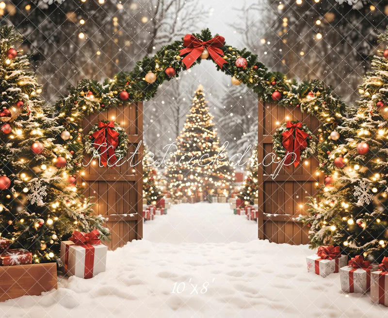 Kate Weihnachten Baumgirlande Geschenke Schnee Fleece Hintergrund - Kate Backdrop.de