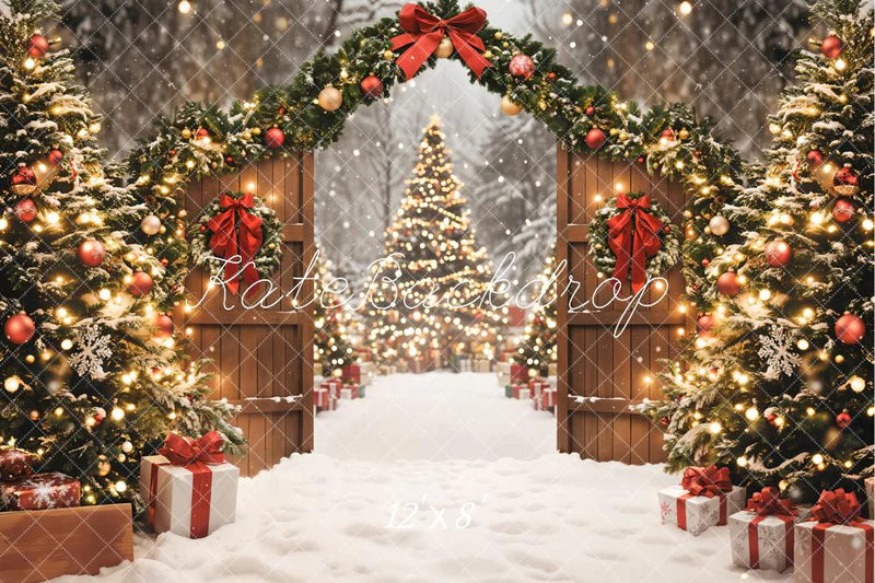 Kate Weihnachten Baumgirlande Geschenke Schnee Fleece Hintergrund - Kate Backdrop.de
