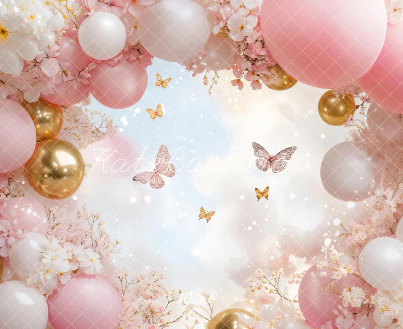 Kate Rosa Geburtstagsballon Schmetterling Fleece Hintergrund - Kate Backdrop.de