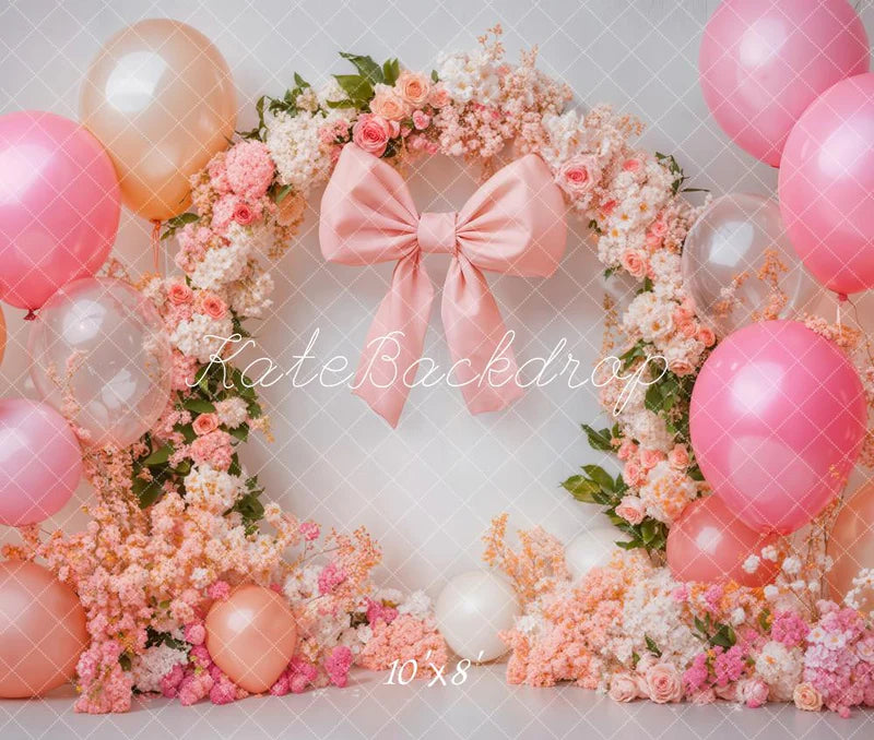 Kate Geburtstag Rosa Schleife Ballon Blumenbogen Fleece Hintergrund - Kate Backdrop.de