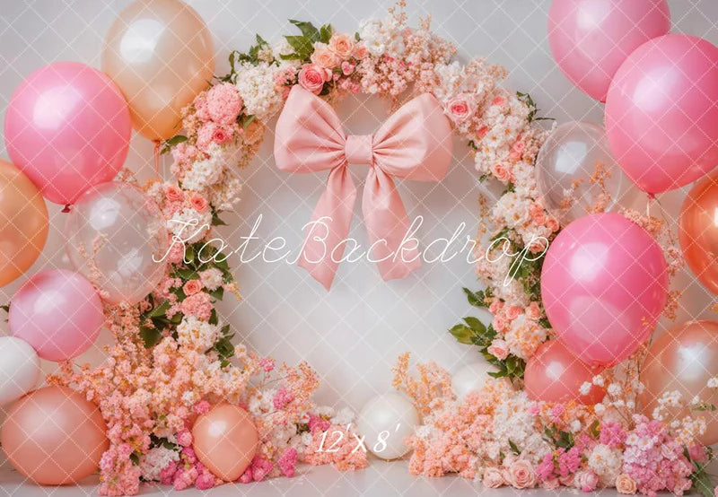 Kate Geburtstag Rosa Schleife Ballon Blumenbogen Fleece Hintergrund - Kate Backdrop.de