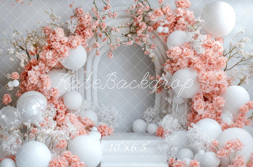 Kate Frühling Blumen Bogen Ballon Fleece Hintergrund Entworfen von Lidia Redekopp - Kate Backdrop.de