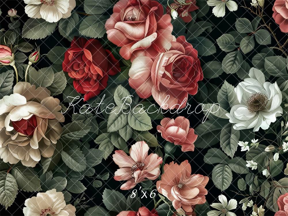 Kate Valentinstag Blume Vintage Roses Muster Fleece Hintergrund Entworfen von Lidia Redekopp - Kate Backdrop.de