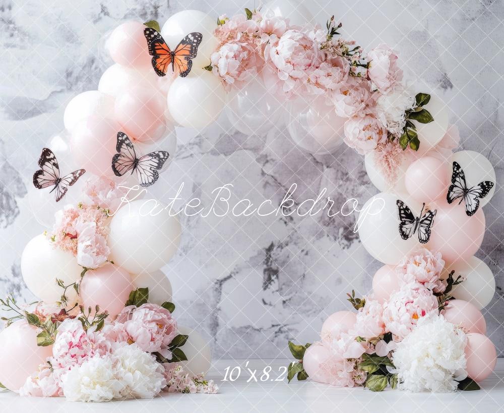 🔥50%OFF-Kate Frühling Blumen Luftballon Bogen Schmetterling Fleece Hintergrund - Kate Backdrop.de