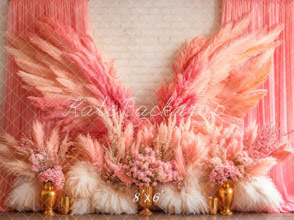 Kate Boho Rosa Flügel Pampas Blumen Fleece Hintergrund - Kate Backdrop.de