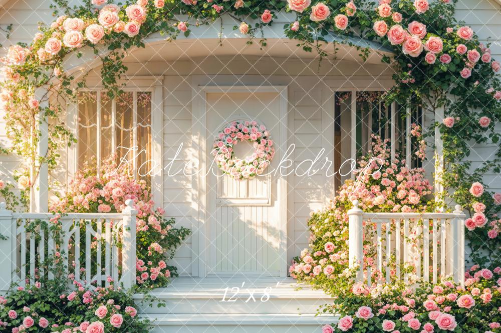 Kate Frühlings Blumen Bogen Rosa Rosen Türöffnung Fleece Hintergrund - Kate Backdrop.de