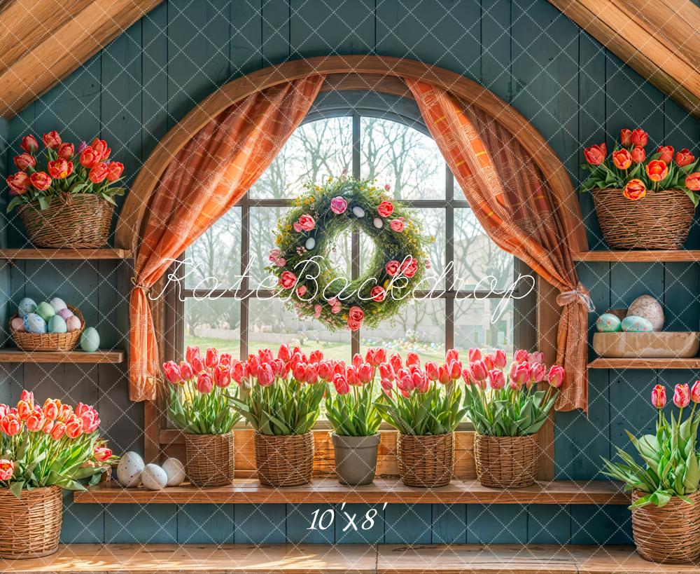 Kate Ostern Tulpen gewölbtes Fenster Fleece Hintergrund - Kate Backdrop.de