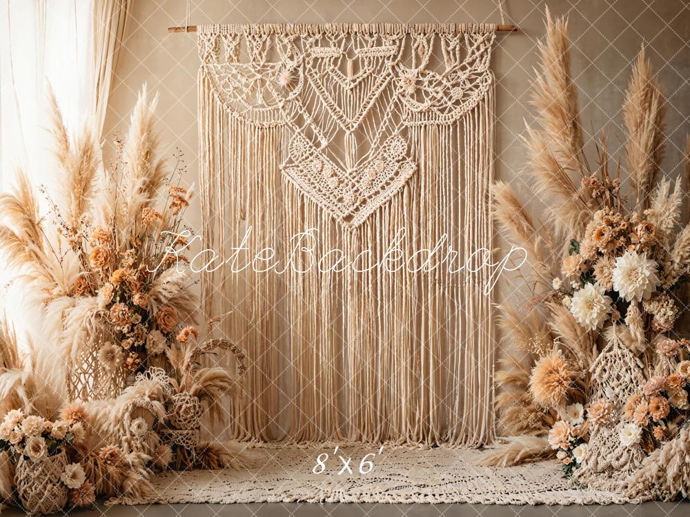 🔥50%OFF-Kate BOHO Bohemian Macramé-Blumen-Hintergrundstoff Beige Fleece Hintergrund - Kate Backdrop.de