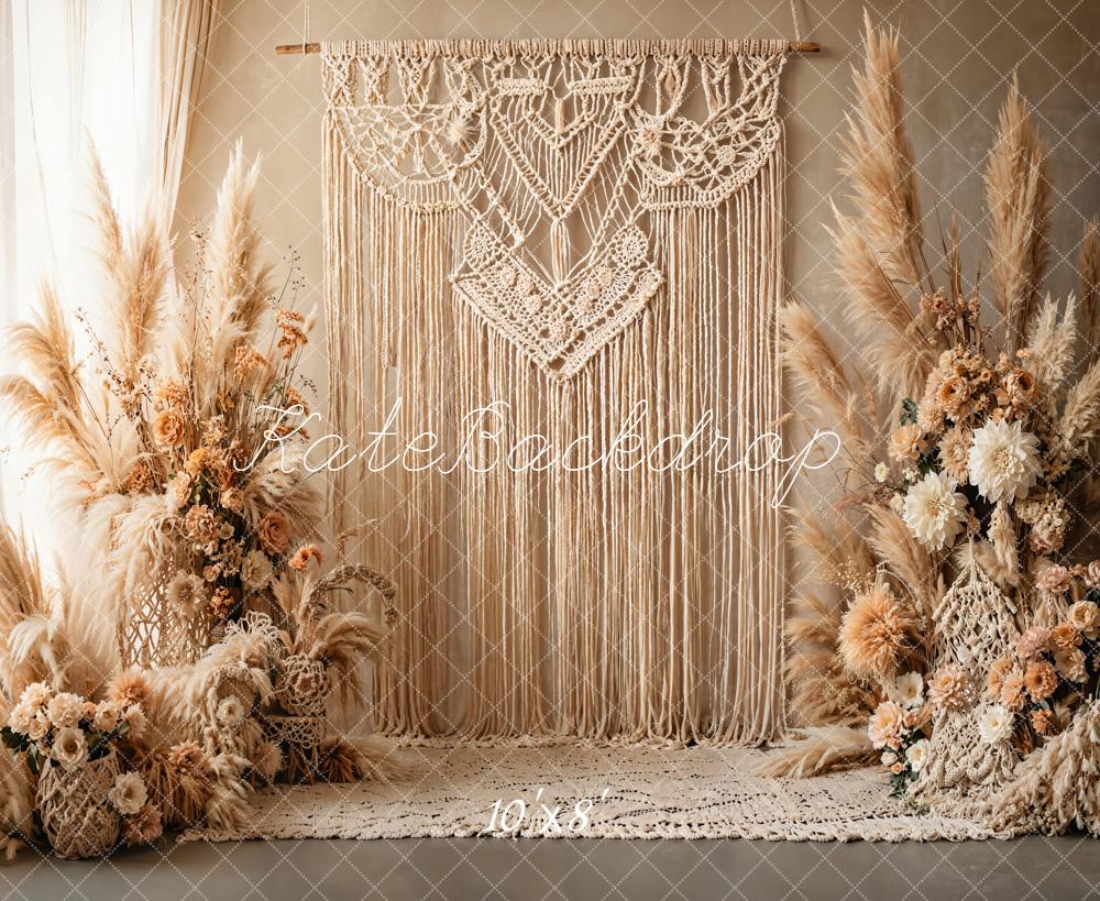 🔥50%OFF-Kate BOHO Bohemian Macramé-Blumen-Hintergrundstoff Beige Fleece Hintergrund - Kate Backdrop.de