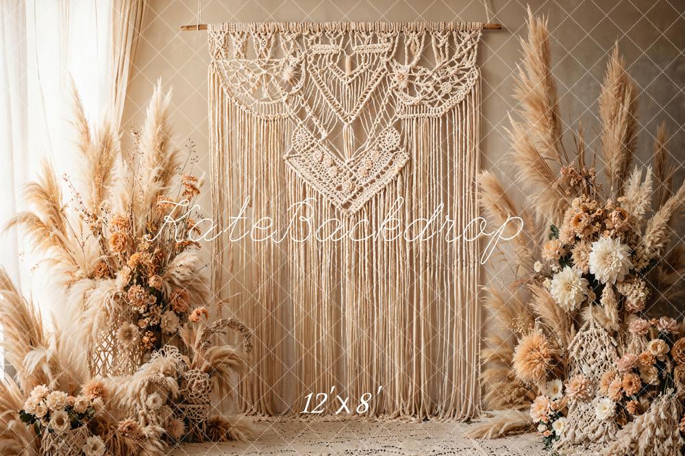 🔥50%OFF-Kate BOHO Bohemian Macramé-Blumen-Hintergrundstoff Beige Fleece Hintergrund - Kate Backdrop.de