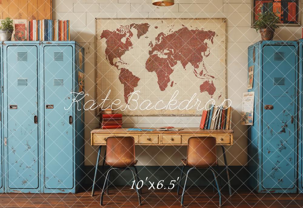 🔥50%OFF-Kate Zurück zu Schule Vintage blau Schließfach Karte  Fleece Hintergrund