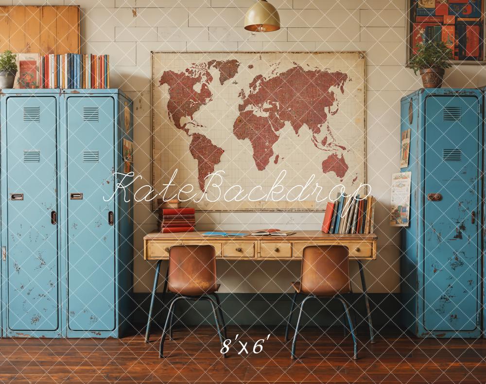 🔥50%OFF-Kate Zurück zu Schule Vintage blau Schließfach Karte  Fleece Hintergrund