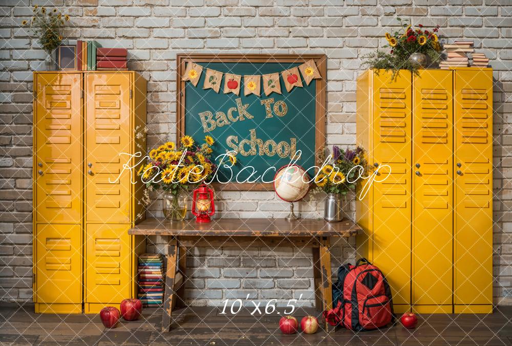 Kate Zurück zu Schule Chalkboard Gelb Schließfach Fleece Hintergrund - Kate Backdrop.de