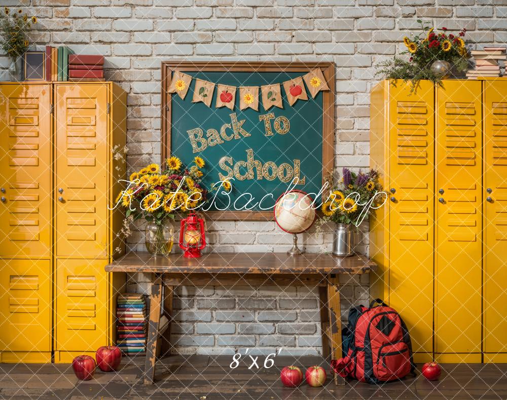 Kate Zurück zu Schule Chalkboard Gelb Schließfach Fleece Hintergrund - Kate Backdrop.de
